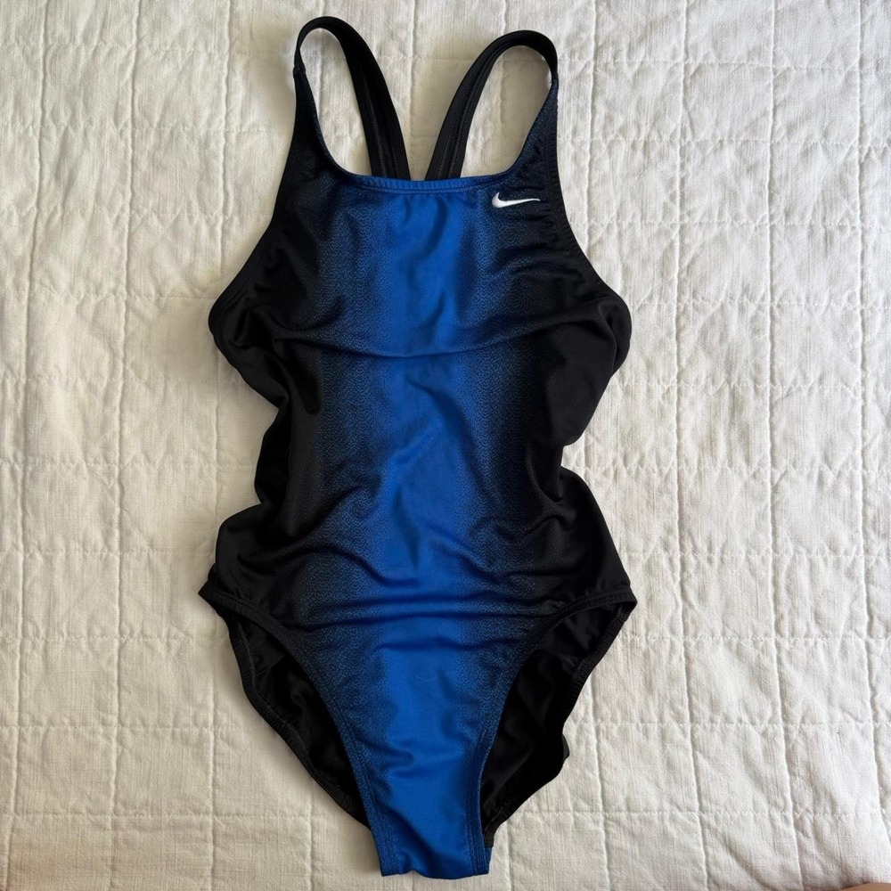 Vintage Nike Athletic One Piece Swimsuit Blue Black Ombre Racerback Size 10